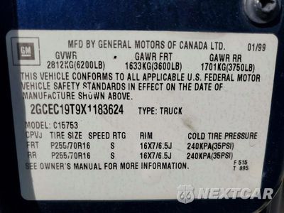 Zdjęcie 12 z 12 samochodu: 1999 CHEVROLET SILVERADO C1500 VIN:2GCEC19T9X1183624 - miniatura
