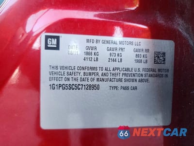 Zdjęcie 13 z 13 samochodu: 2012 CHEVROLET CRUZE LT VIN:1G1PG5SC5C7128950 - miniatura