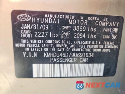 Zdjęcie 12 z 12 samochodu: 2009 HYUNDAI ELANTRA GLS VIN:KMHDU46D79U691634 - miniatura