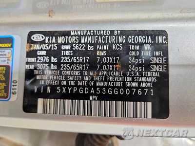 Zdjęcie 13 z 13 samochodu: 2016 KIA SORENTO LX V6 VIN:5XYPGDA53GG007671 - miniatura