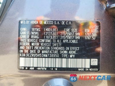 Zdjęcie 13 z 13 samochodu: 2022 HONDA HR-V EX VIN:3CZRU5H53NM738950 - miniatura