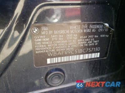 Zdjęcie 12 z 12 samochodu: 2011 BMW 550 I VIN:WBAFR9C51BC757130 - miniatura