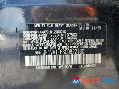 Zdjęcie 12 z 12 samochodu: 2016 SUBARU WRX PREMIUM VIN:JF1VA1E63G9822180 - miniatura