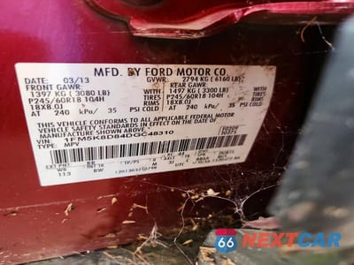 Zdjęcie 13 z 13 samochodu: 2013 FORD EXPLORER XLT VIN:1FM5K8D84DGC48310 - miniatura