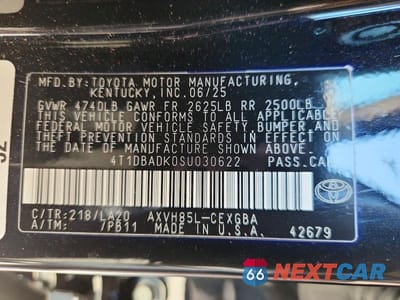 Zdjęcie 12 z 12 samochodu: 2025 TOYOTA CAMRY XLE VIN:4T1DBADK0SU030622 - miniatura