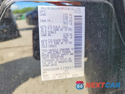 Zdjęcie 13 z 13 samochodu: 2022 NISSAN MURANO S VIN:5N1AZ2AS1NC129937 - miniatura