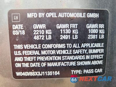 Zdjęcie 13 z 13 samochodu: 2018 BUICK REGAL TOURX ESSENCE VIN:W04GV8SX3J1135164 - miniatura