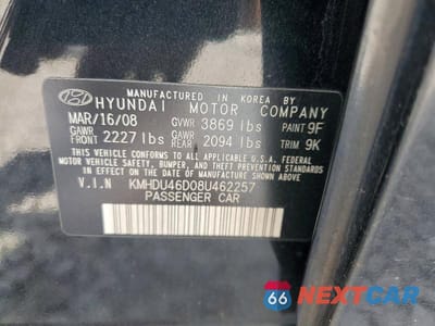 Zdjęcie 12 z 12 samochodu: 2008 HYUNDAI ELANTRA GLS VIN:KMHDU46D08U462257 - miniatura