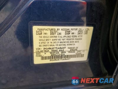 Zdjęcie 12 z 12 samochodu: 2007 NISSAN SENTRA 2.0 VIN:3N1AB61E77L656157 - miniatura