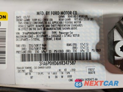 Zdjęcie 12 z 12 samochodu: 2017 FORD FUSION SE VIN:3FA6P0HD6HR347587 - miniatura