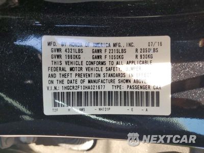 Zdjęcie 13 z 13 samochodu: 2017 HONDA ACCORD SPORT SPECIAL EDITION VIN:1HGCR2F10HA021677 - miniatura