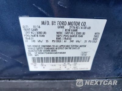 Zdjęcie 13 z 13 samochodu: 2017 FORD EXPLORER XLT VIN:1FM5K7D89HGB19589 - miniatura