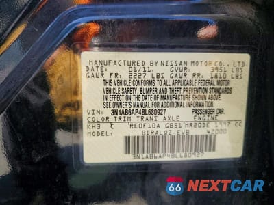 Zdjęcie 12 z 12 samochodu: 2011 NISSAN SENTRA 2.0 VIN:3N1AB6AP4BL680927 - miniatura