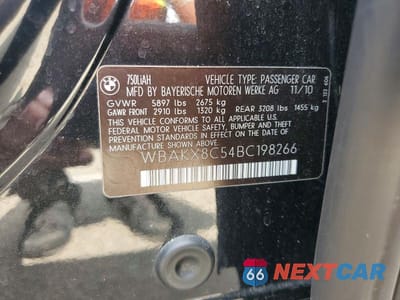 Zdjęcie 12 z 12 samochodu: 2011 BMW 750 LI VIN:WBAKX8C54BC198266 - miniatura