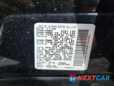 Zdjęcie 14 z 14 samochodu: 2010 NISSAN MURANO S VIN:JN8AZ1MWXAW108465 - miniatura