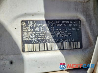 Zdjęcie 12 z 12 samochodu: 2006 BMW 325 I VIN:WBAVB13576KX34481 - miniatura