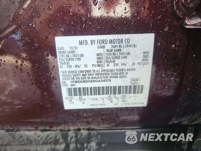 Zdjęcie 14 z 14 samochodu: 2022 FORD EXPLORER XLT VIN:1FMSK8DH2NGA34078 - miniatura