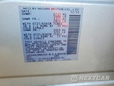 Zdjęcie 13 z 13 samochodu: 2016 NISSAN PATHFINDER SV VIN:5N1AR2MN2GC611809 - miniatura