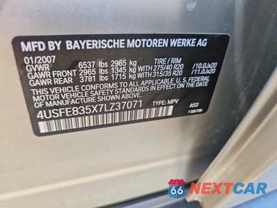 Zdjęcie 12 z 12 samochodu: 2007 BMW X5 4.8I VIN:4USFE835X7LZ37071 - miniatura
