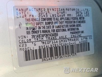 Zdjęcie 12 z 12 samochodu: 2019 NISSAN SENTRA SV VIN:3N1AB7AP3KY434959 - miniatura