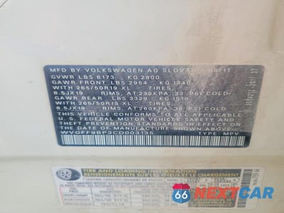 Zdjęcie 13 z 13 samochodu: 2012 VOLKSWAGEN TOUAREG V6 VIN:WVGFF9BP3CD003135 - miniatura