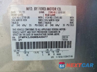 Zdjęcie 13 z 13 samochodu: 2021 FORD EDGE SEL VIN:2FMPK3J96MBA00477 - miniatura