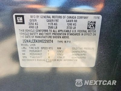 Zdjęcie 12 z 12 samochodu: 2017 CHEVROLET EQUINOX LT VIN:2GNALCEK8H6229074 - miniatura