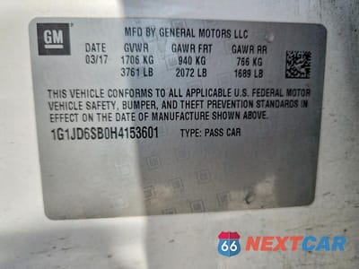 Zdjęcie 12 z 12 samochodu: 2017 CHEVROLET SONIC LT VIN:1G1JD6SB0H4153601 - miniatura