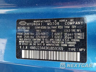 Zdjęcie 13 z 13 samochodu: 2019 HYUNDAI TUCSON SE VIN:KM8J23A43KU859169 - miniatura