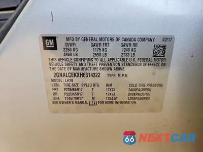 Zdjęcie 13 z 13 samochodu: 2017 CHEVROLET EQUINOX LT VIN:2GNALCEKXH6314322 - miniatura