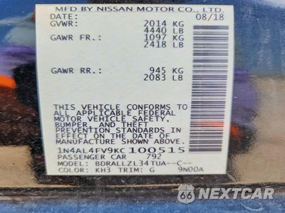 Zdjęcie 12 z 12 samochodu: 2019 NISSAN ALTIMA EDITION ONE VIN:1N4AL4FV9KC100515 - miniatura