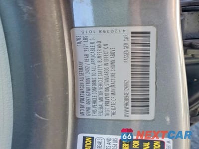 Zdjęcie 12 z 12 samochodu: 2004 VOLKSWAGEN PASSAT GLX VIN:WVWWH63B94E126062 - miniatura