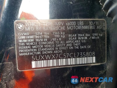 Zdjęcie 13 z 13 samochodu: 2012 BMW X3 XDRIVE35I VIN:5UXWX7C57CL735808 - miniatura