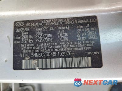 Zdjęcie 13 z 13 samochodu: 2008 HYUNDAI SANTA FE GLS VIN:5NMSG73D48H132976 - miniatura