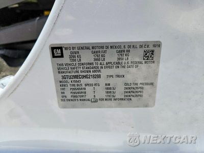 Zdjęcie 12 z 12 samochodu: 2017 GMC SIERRA K1500 SLE VIN:3GTU2MEC0HG218288 - miniatura