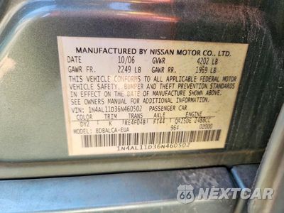 Zdjęcie 12 z 12 samochodu: 2006 NISSAN ALTIMA 2.5 VIN:1N4AL11D36N460502 - miniatura