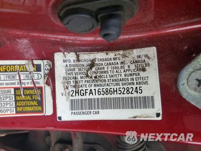 Zdjęcie 12 z 12 samochodu: 2006 HONDA CIVIC LX VIN:2HGFA16586H528245 - miniatura