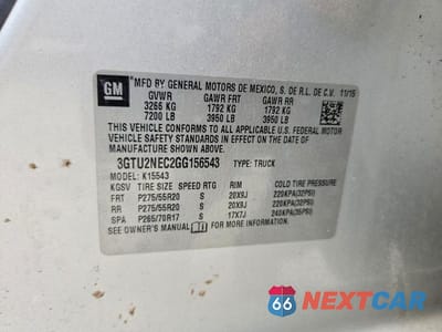 Zdjęcie 12 z 12 samochodu: 2016 GMC SIERRA K1500 SLT VIN:3GTU2NEC2GG156543 - miniatura