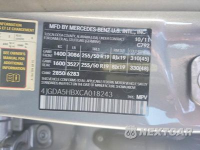 Zdjęcie 13 z 13 samochodu: 2012 MERCEDES-BENZ ML 350 4MATIC VIN:4JGDA5HBXCA018243 - miniatura