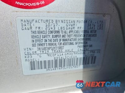 Zdjęcie 13 z 13 samochodu: 2018 NISSAN SENTRA SV VIN:3N1AB7AP3JY219807 - miniatura
