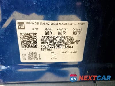Zdjęcie 13 z 13 samochodu: 2022 CHEVROLET EQUINOX LT VIN:3GNAXKEV9NL160086 - miniatura