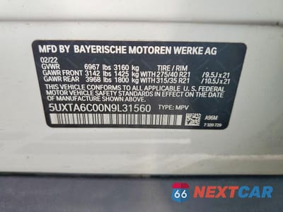 Zdjęcie 13 z 13 samochodu: 2022 BMW X5 XDRIVE45E VIN:5UXTA6C00N9L31560 - miniatura