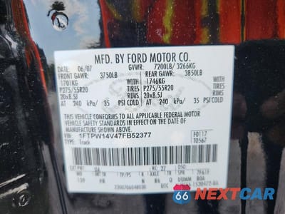 Zdjęcie 12 z 12 samochodu: 2007 FORD F150 SUPERCREW VIN:1FTPW14V47FB52377 - miniatura