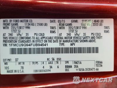 Zdjęcie 14 z 14 samochodu: 2015 FORD ESCAPE SE VIN:1FMCU9G94FUB94541 - miniatura