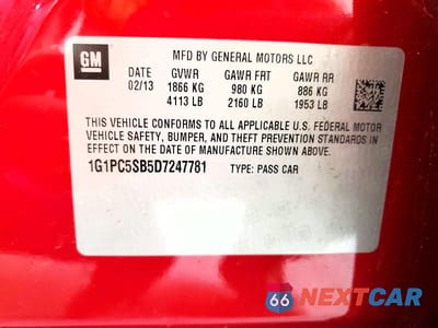 Zdjęcie 12 z 12 samochodu: 2013 CHEVROLET CRUZE LT VIN:1G1PC5SB5D7247781 - miniatura