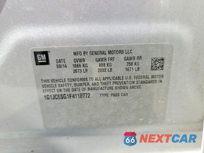 Zdjęcie 12 z 12 samochodu: 2015 CHEVROLET SONIC LT VIN:1G1JC6SG1F4118772 - miniatura