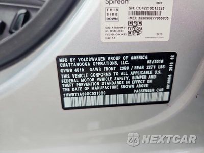 Zdjęcie 13 z 13 samochodu: 2016 VOLKSWAGEN PASSAT SE VIN:1VWBT7A39GC031030 - miniatura