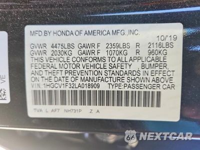 Zdjęcie 12 z 12 samochodu: 2020 HONDA ACCORD SPORT VIN:1HGCV1F32LA018909 - miniatura