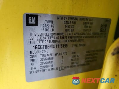 Zdjęcie 12 z 12 samochodu: 2018 CHEVROLET COLORADO VIN:1GCGTBEN3J1116195 - miniatura
