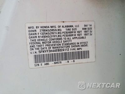 Zdjęcie 13 z 13 samochodu: 2014 HONDA PILOT EX VIN:5FNYF3H44EB024112 - miniatura